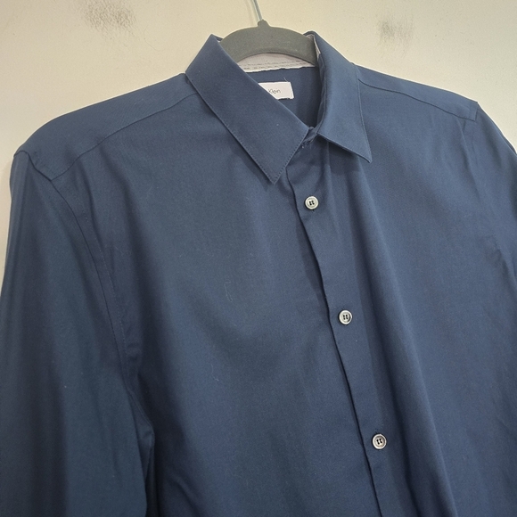 Mens Calvin Klein Navy Blue Buttondown Dress Shirt infinite cool non-iron - Picture 6 of 12